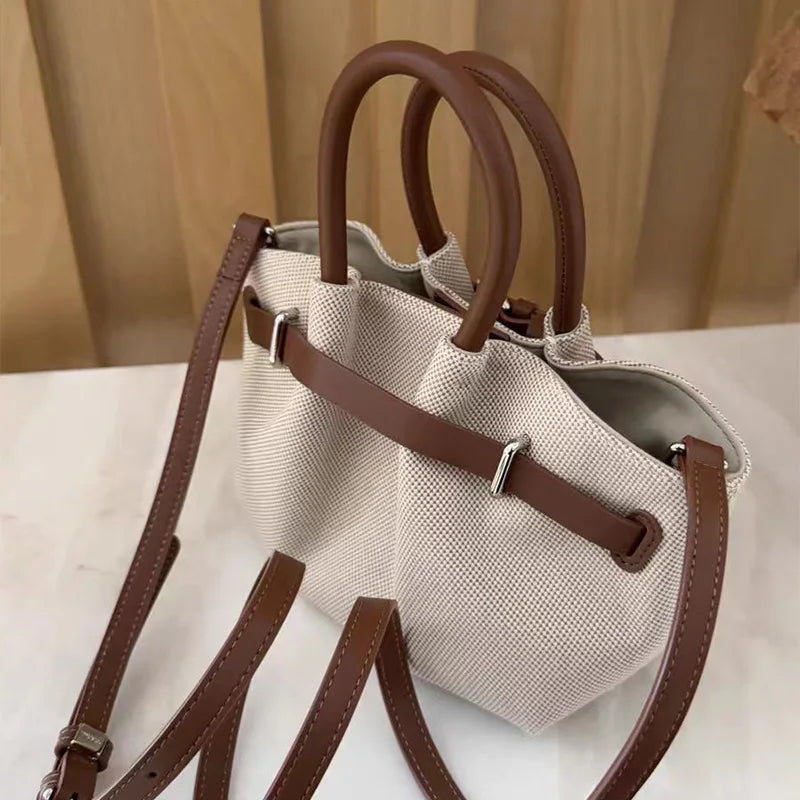 Canvas Belt Buckle Tote Bag – Large Capacity