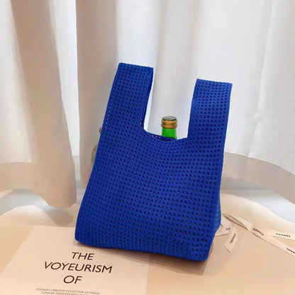 Knit Tote Bag Women – Handmade Mini Wrist Bag Casual Stripe Plaid