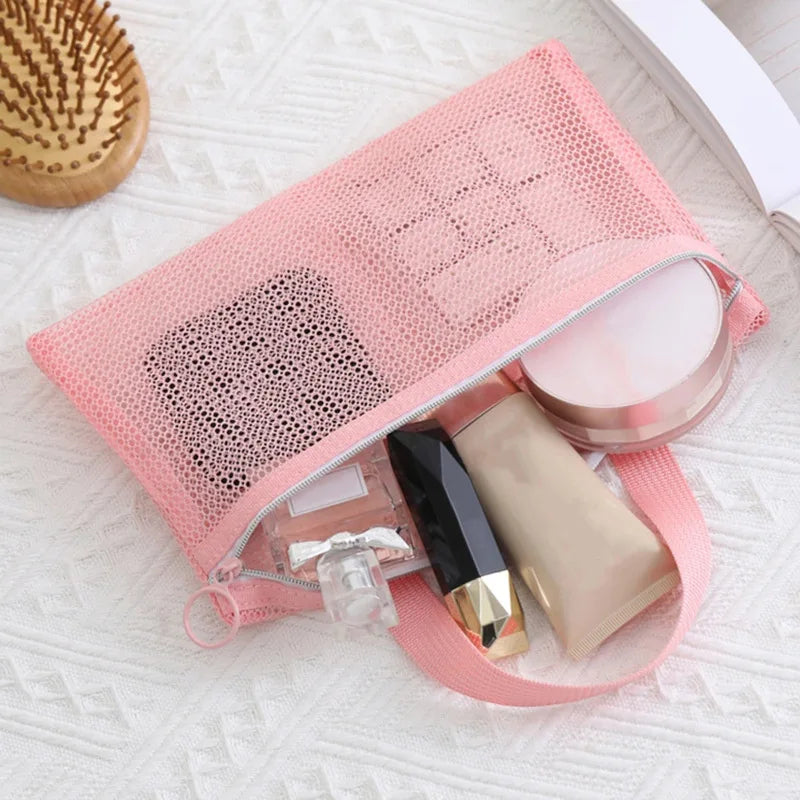 Mesh Travel Toiletry Bag – Multi-Pocket Portable Makeup & Bath Organizer