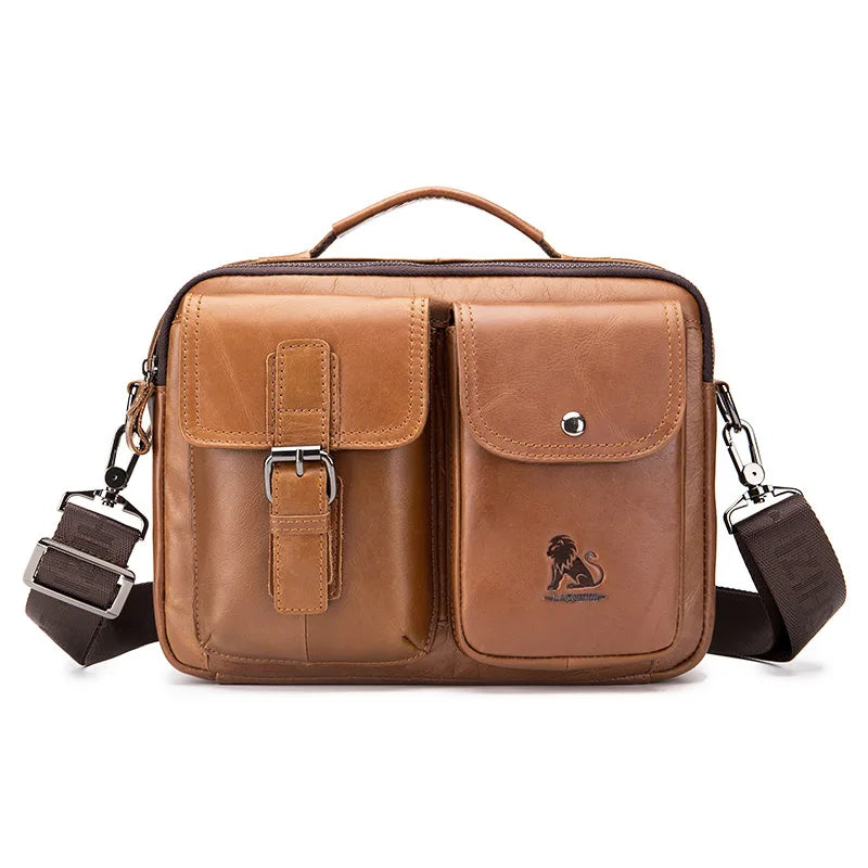 Men's Genuine Leather Crossbody Bag – Retro Cowhide Square Satchel