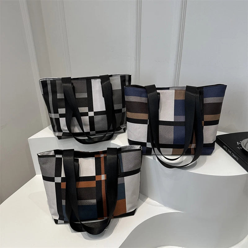 Checkered Tote Bag for Women – Plaid Shoulder Commuter Handbag