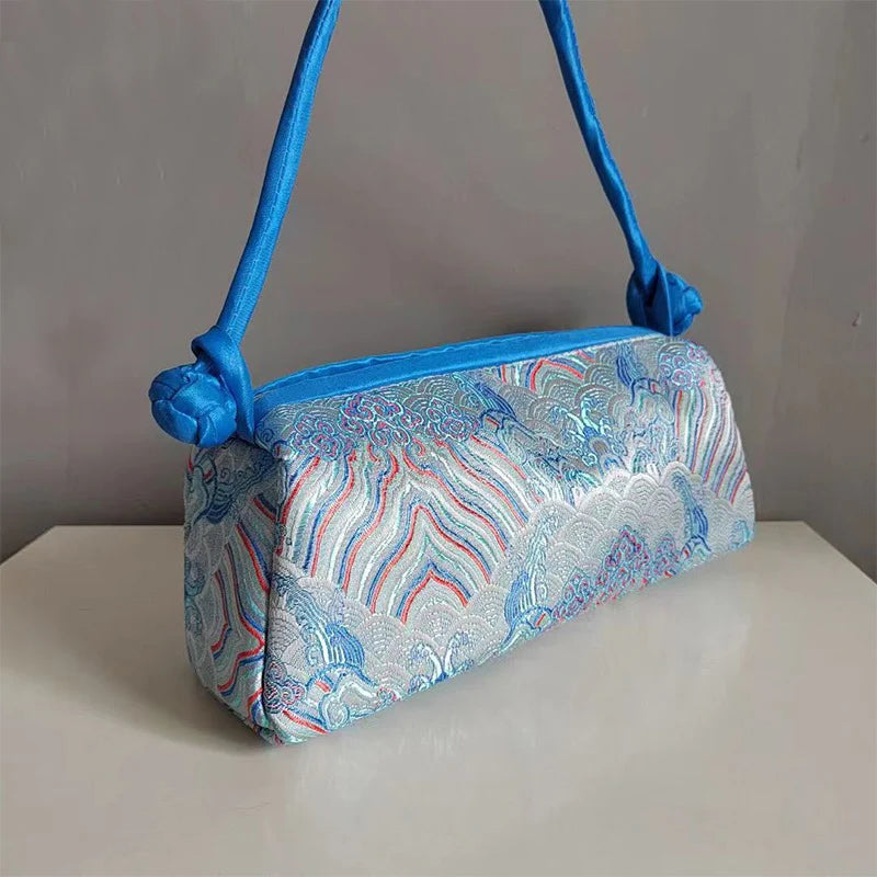 Silk Embroidered Shoulder Bag – Floral Satin Handbag