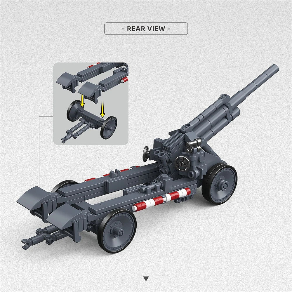 WWII Howitzer Cannon Building Blocks Military Artillery Set