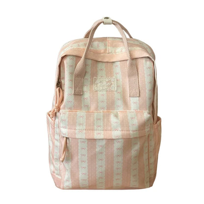 Cute Bow Print Striped Backpack – Lightweight School Bag for Women