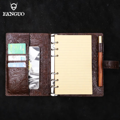 Genuine Leather A6 Notebook Planner – Embossed Journal Organizer
