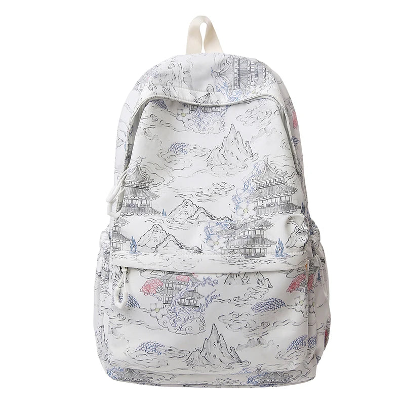 Chinese Ink Painting Backpack – Large Capacity Retro Student Bag