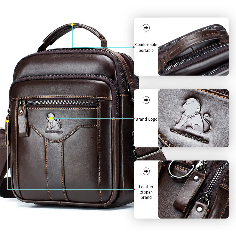 Men's Genuine Cowhide Leather Crossbody Shoulder Bag