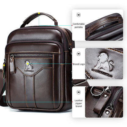 Men's Genuine Cowhide Leather Crossbody Shoulder Bag
