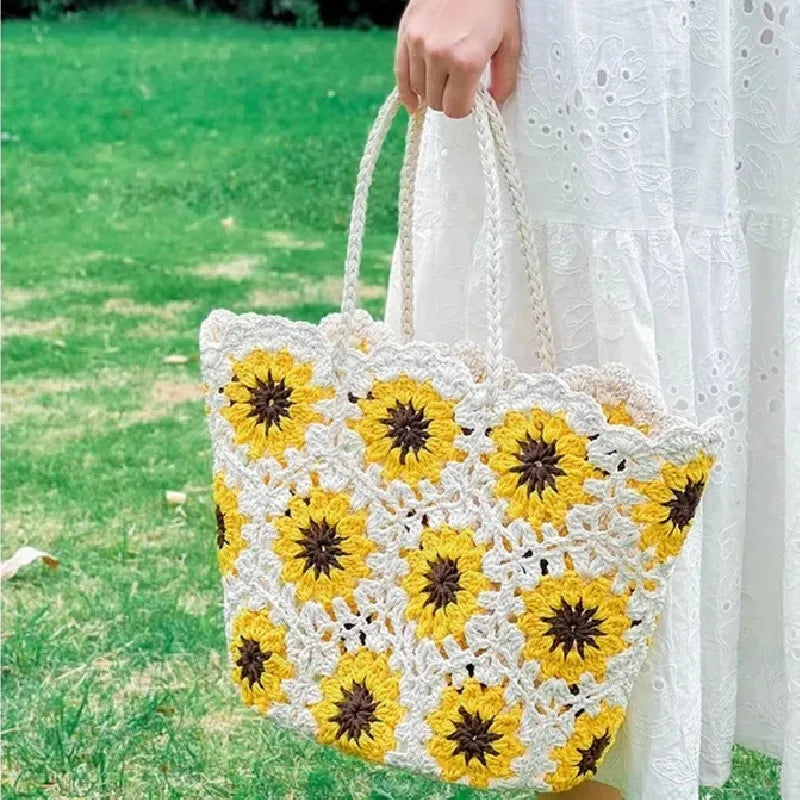 Handmade Crochet Flower Tote Bag for Women