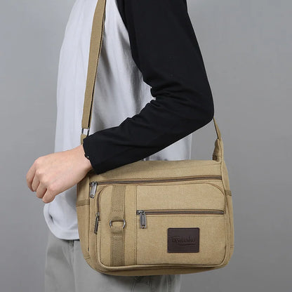 Men's Canvas Crossbody Bag – Multi-Pocket Travel Messenger