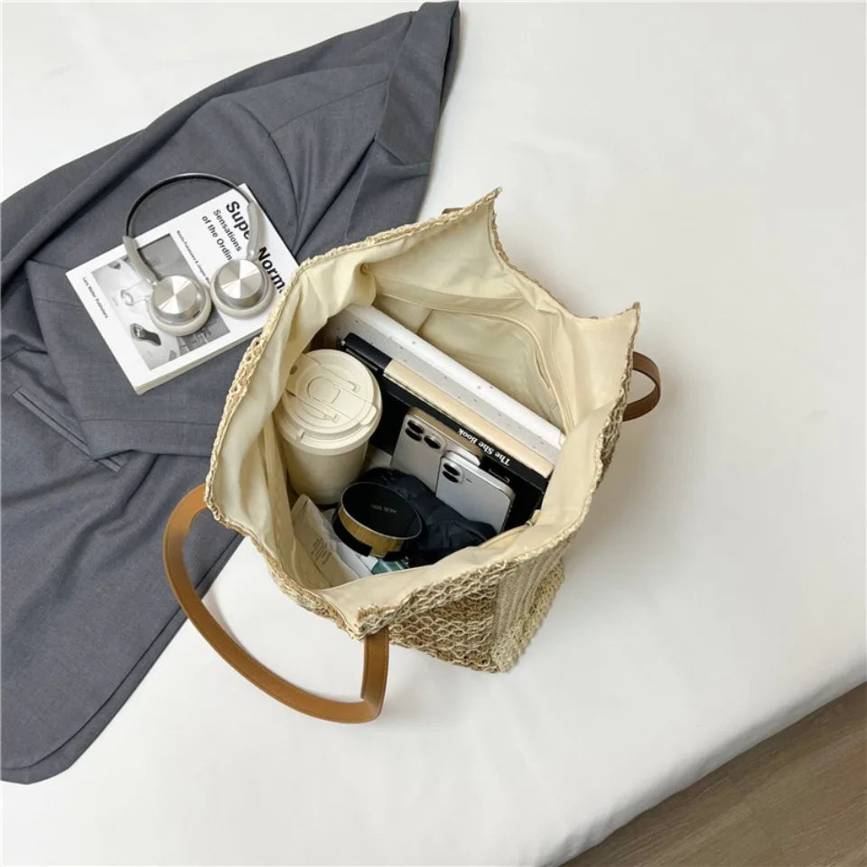 Handmade Straw Beach Tote Bag for Women – Large Capacity