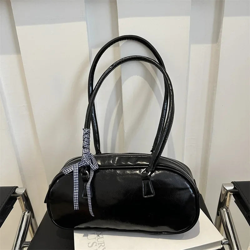 Boston Pillow Shoulder Bag for Women with Ribbon Charm