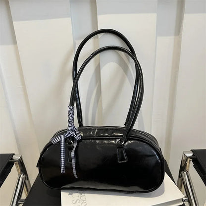 Boston Pillow Shoulder Bag for Women with Ribbon Charm