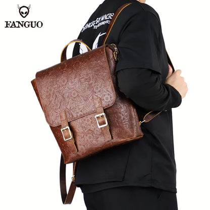 Men's Genuine Leather Retro Backpack – Large Capacity Rucksack