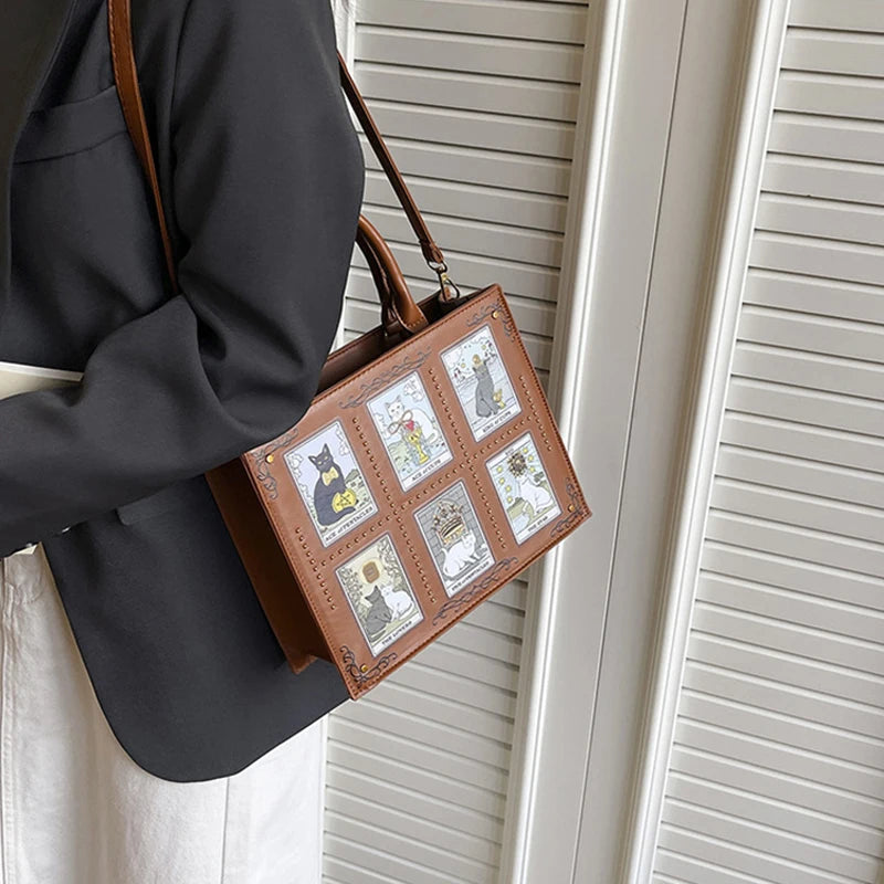 Cat Tarot Print Tote Bag for Women – Stylish Top-Handle Handbag
