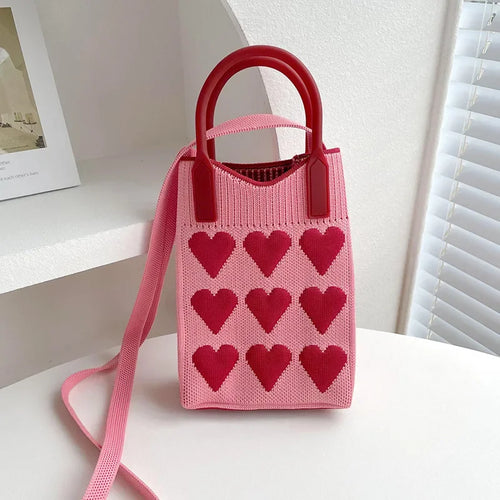 Heart Knit Mini Handbag – Cute Women's Shoulder & Crossbody Bag