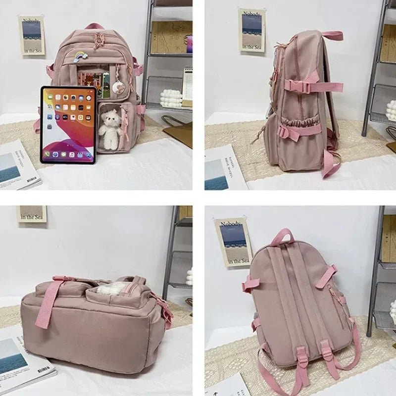 Kawaii Aesthetic Backpack for Teen Girls – Cute School Bag with Plush Pendant