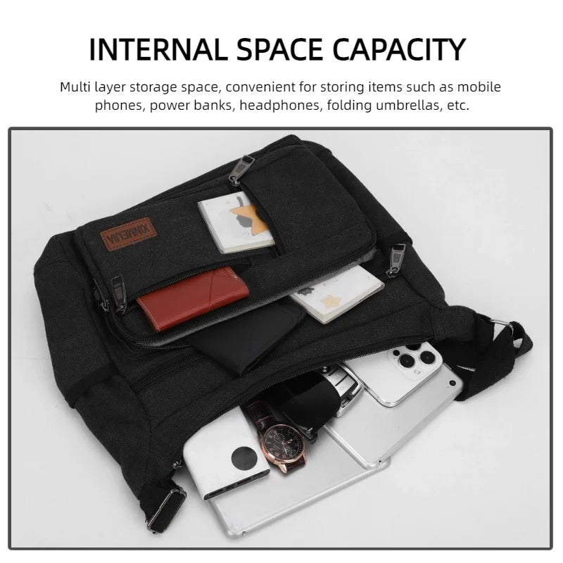Men's Canvas Crossbody Shoulder Bag Multi-Compartment