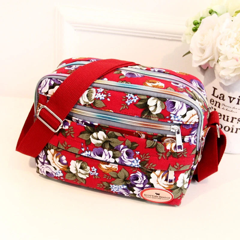 Floral Canvas Crossbody Bag for Women – Rose Print Shoulder Bag