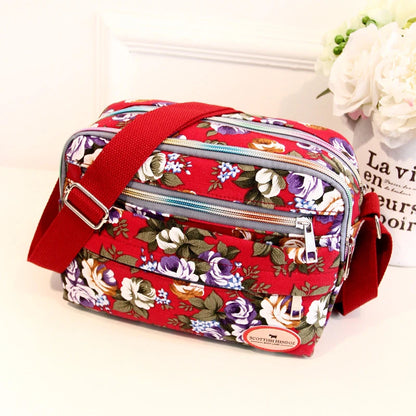 Floral Canvas Crossbody Bag for Women – Rose Print Shoulder Bag