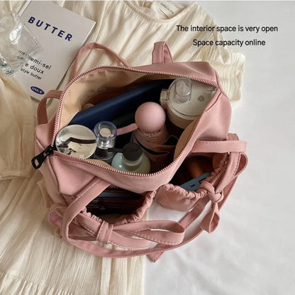 Bow Nylon Tote Bag for Women – Korean Style Shoulder Bag