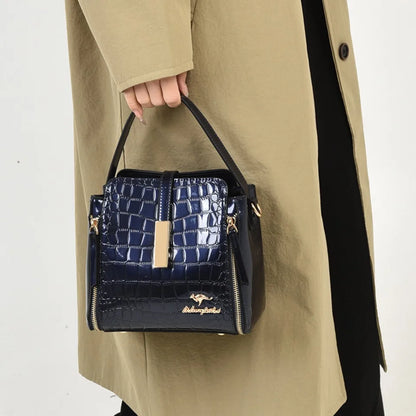 Crocodile Embossed Patent Leather Bucket Bag
