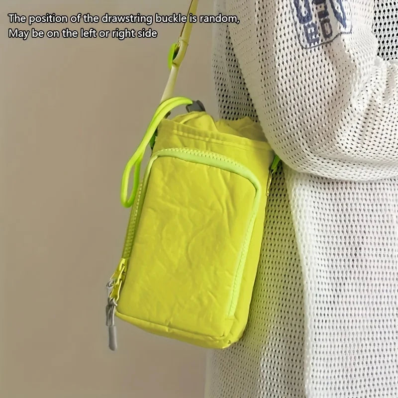 Mini Nylon Crossbody Bag with Phone Pocket & Bottle Holder