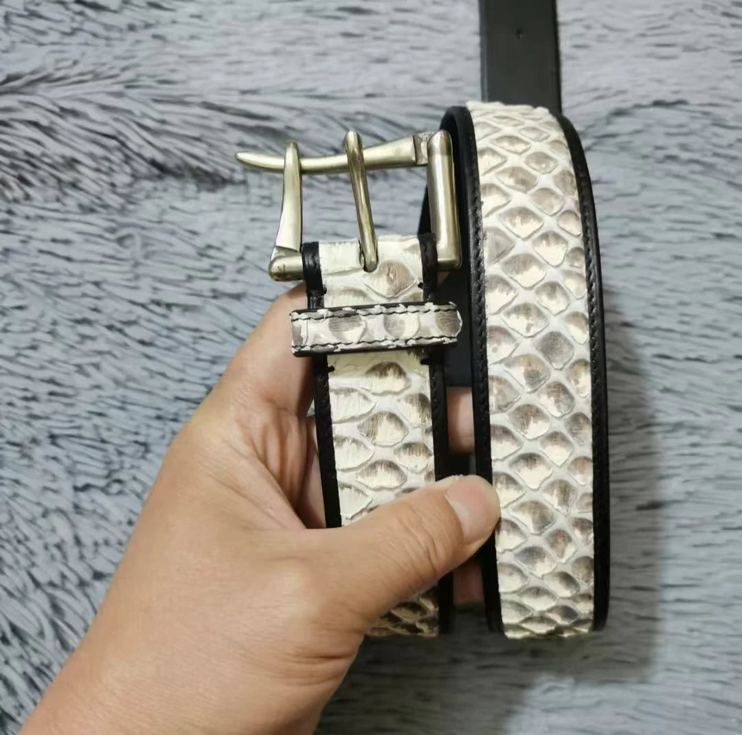 Genuine Snake Leather Men's Belt – Needle Buckle, 1.5" Width