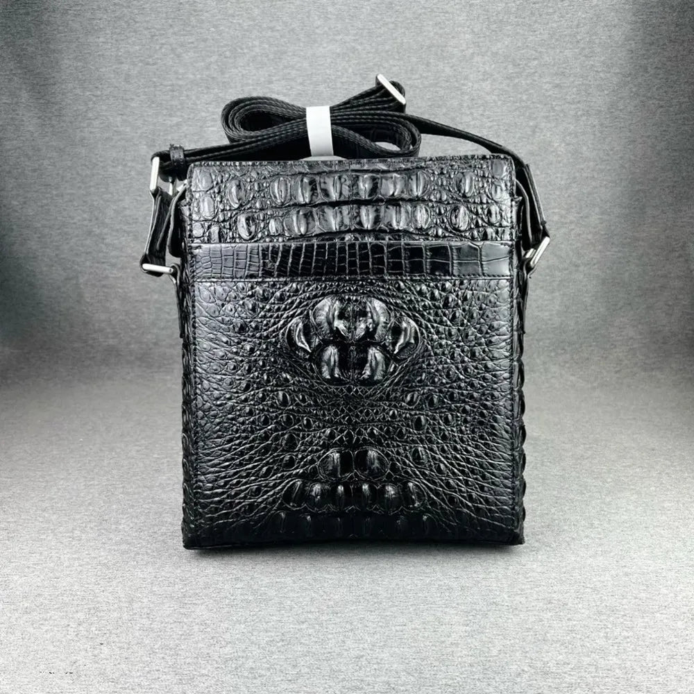 Crocodile Leather Men's Crossbody Messenger Bag – Black