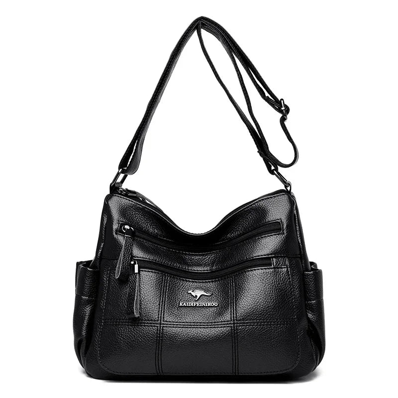 Leather Shoulder Bag for Women – Multi-Pocket Crossbody Purse