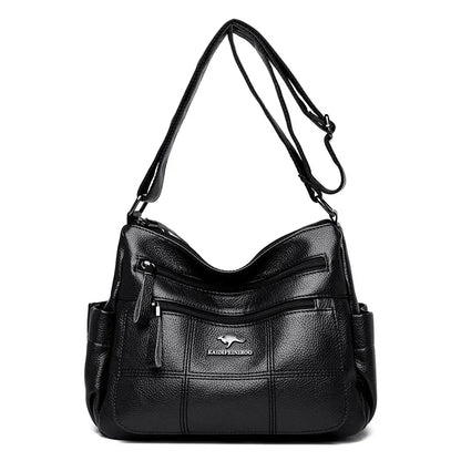 Leather Shoulder Bag for Women – Multi-Pocket Crossbody Purse