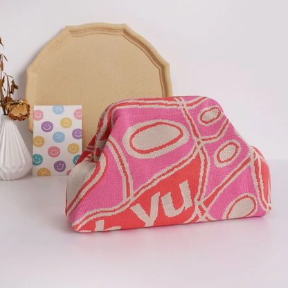 Trendy Knitted Clip Bag Versatile Large Capacity Suitable Storage Bags High-End Pattern Clutch Love