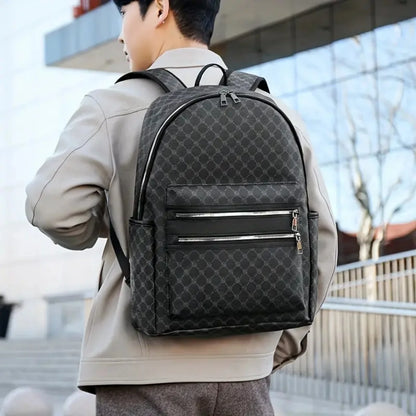 Large Capacity PU Leather Backpack – Monogram Pattern