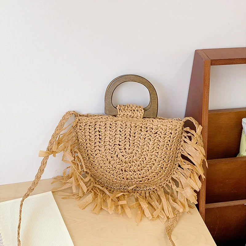 Tassel Straw Shoulder Bag Women's Bohemian Rattan Handbag