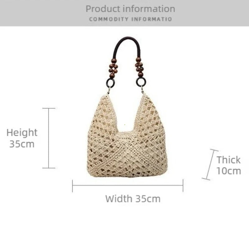 Bohemian Straw Woven Tote Bag – Large Capacity Beach Shoulder Bag