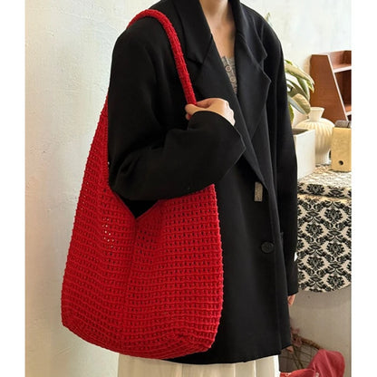 Crochet Shoulder Bag Women's Large Woven Beach Tote