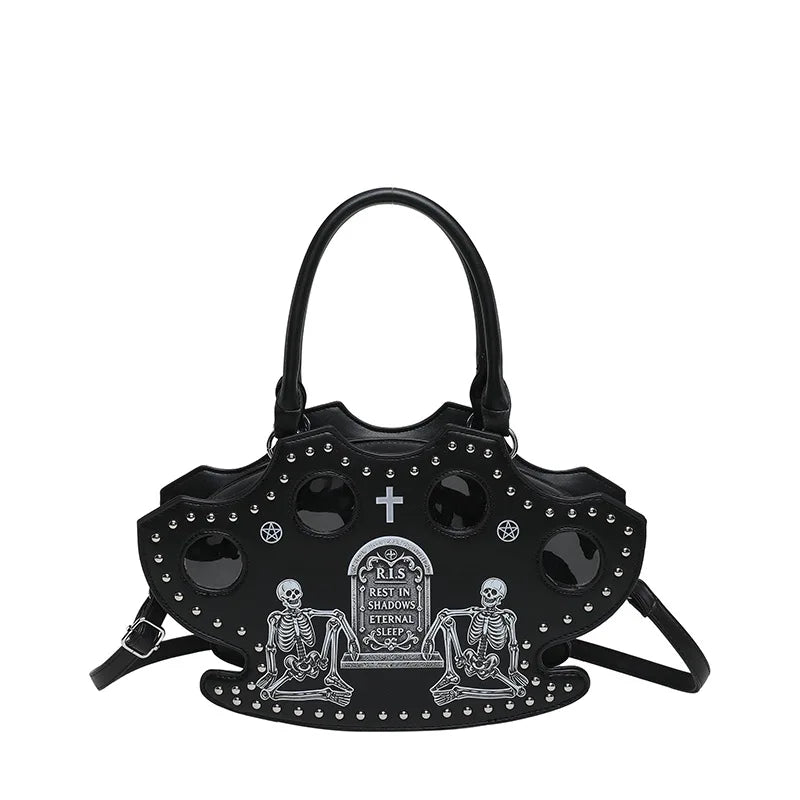 Gothic Skull Shoulder Bag – Y2K Rivet Halloween Handbag