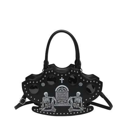 Gothic Skull Shoulder Bag – Y2K Rivet Halloween Handbag