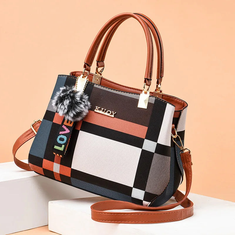 Luxury Vintage Plaid PU Leather Handbag for Women – Crossbody Shoulder Bag