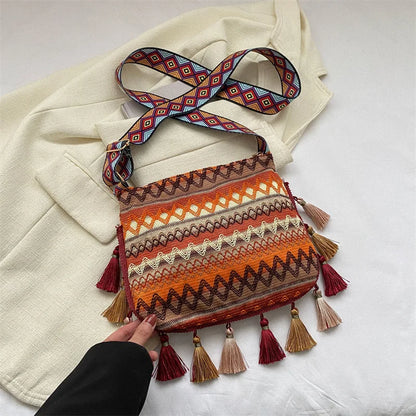Vintage Women S Bag Tassel Ethnic Handwoven Crossbody Lady Hippie Sling Shoulder Bags Ladies Handbag