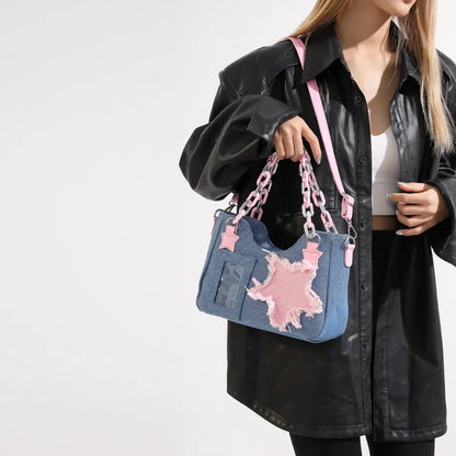 Denim Crossbody Shoulder Bag – Multi-Pocket Women's Purse