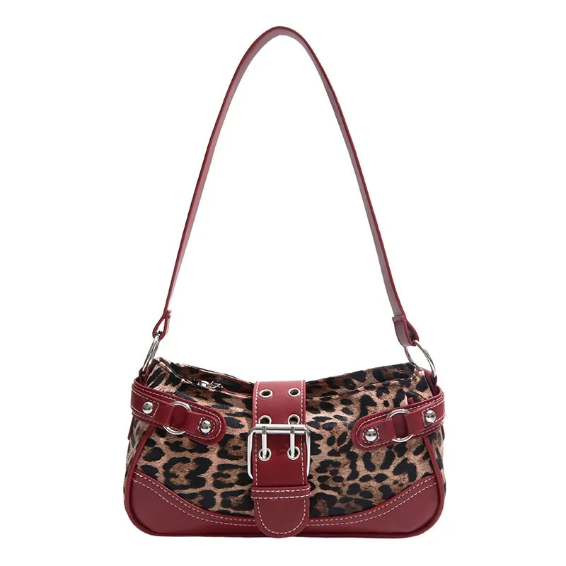 Retro Leopard Print Shoulder Bag for Women – Soft PU Underarm Handbag