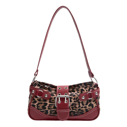 Retro Leopard Print Shoulder Bag for Women – Soft PU Underarm Handbag