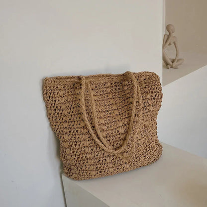 Large Straw Tote Bag Women's Handmade Bohemian Shoulder Bag