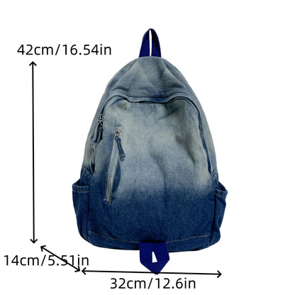 Washed Denim Backpack – Large Capacity School Bag
