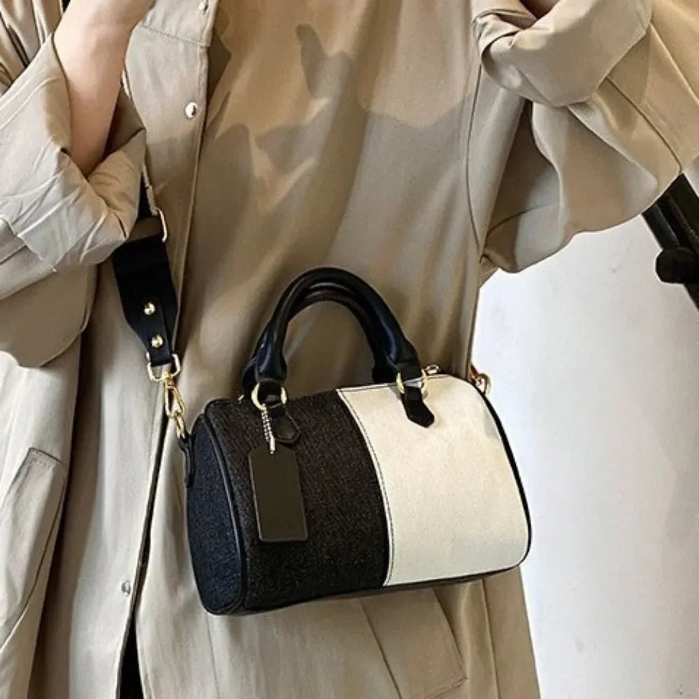 Colorblock Mini Boston Bag – Patchwork Crossbody Handbag