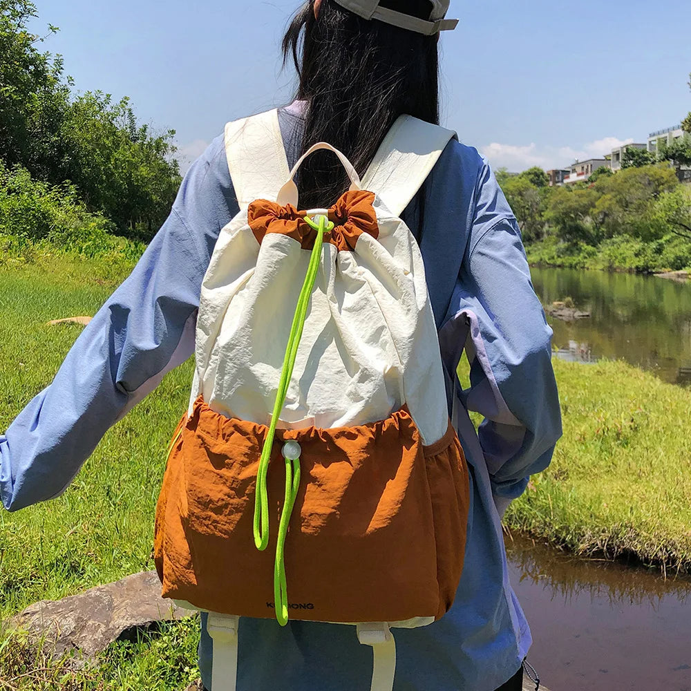 Lightweight Drawstring Backpack – Color-Blocked Sports & Travel Bag