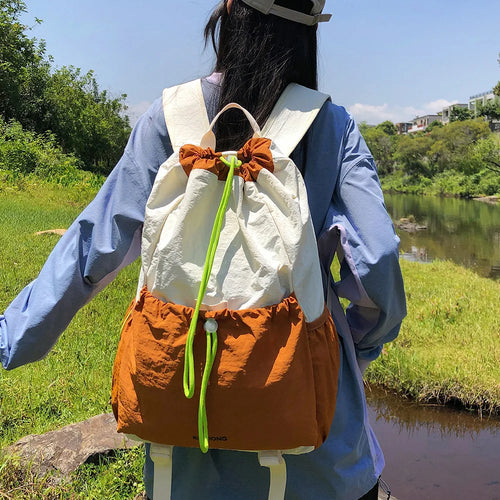Lightweight Drawstring Backpack – Color-Blocked Sports & Travel Bag