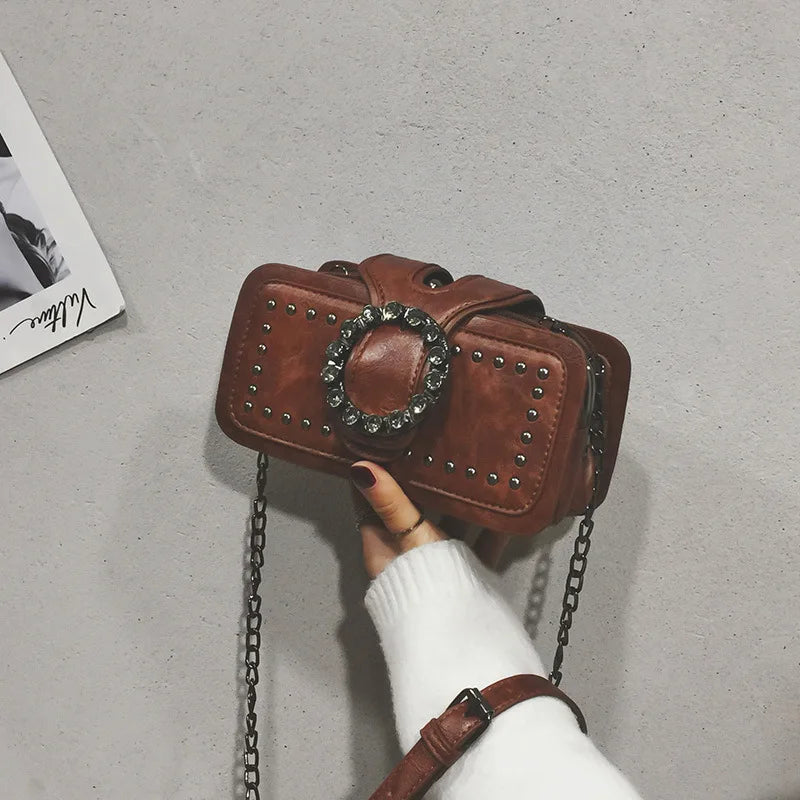 Rivet Crossbody Bag for Women – Small Square Chain Shoulder Bag
