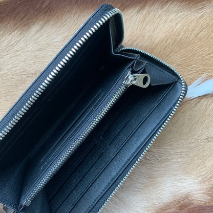 Python Skin Leather Long Wallet – Zipper Clutch with Multi-Card Slots